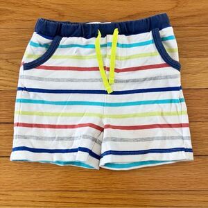 Baby Boden Blue White Multicolor Colorful Stripes Cotton Shorts 18-24